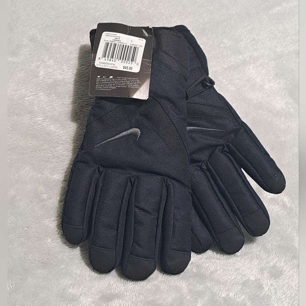 Nike Dark Navy and Black Men's Gloves with Gray Nike Swoosh. Size M  NWT